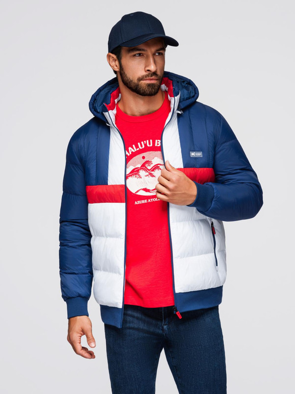 Ombre Clothing Férfi színes retro sport kabát - kék és fehér V1 OM-JALP-0296 Ombre Clothing