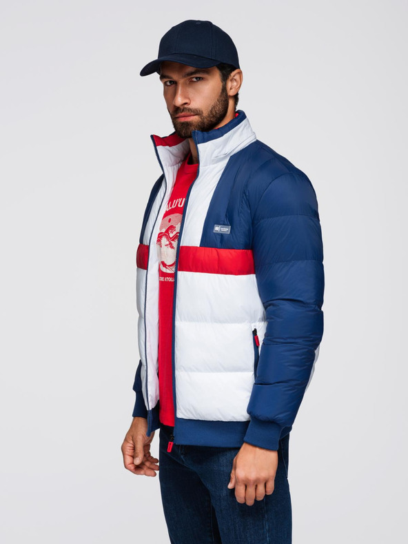 Ombre Clothing Férfi színes retro sport kabát - kék és fehér V1 OM-JALP-0296 Ombre Clothing