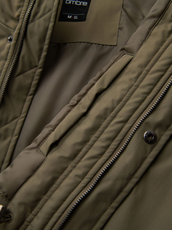 Ombre Clothing Férfi klasszikus hosszú parka kabát - olívazöld V3 OM-JAPJ-0313 Ombre Clothing