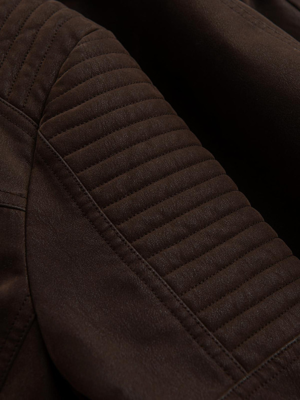 Ombre Clothing Férfi stilusos kabát eco-bőr anyagból álló gallérral - sötét barna V1 C637 Ombre Clothing