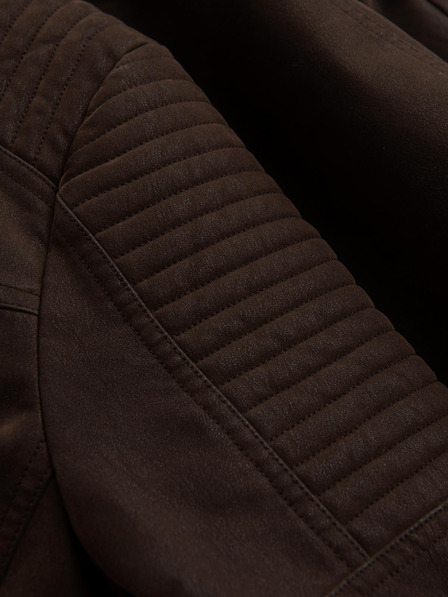 Ombre Clothing Férfi stilusos kabát eco-bőr anyagból álló gallérral - sötét barna V1 C637 Ombre Clothing