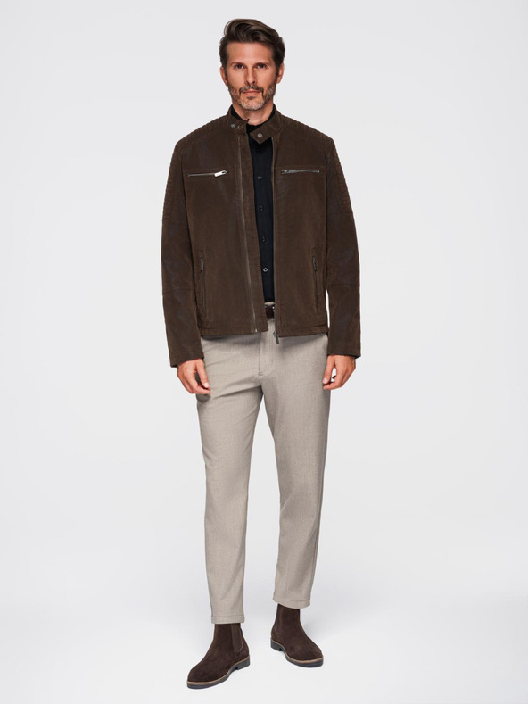 Ombre Clothing Férfi stilusos kabát eco-bőr anyagból álló gallérral - sötét barna V1 C637 Ombre Clothing