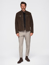 Ombre Clothing Férfi stilusos kabát eco-bőr anyagból álló gallérral - sötét barna V1 C637 Ombre Clothing