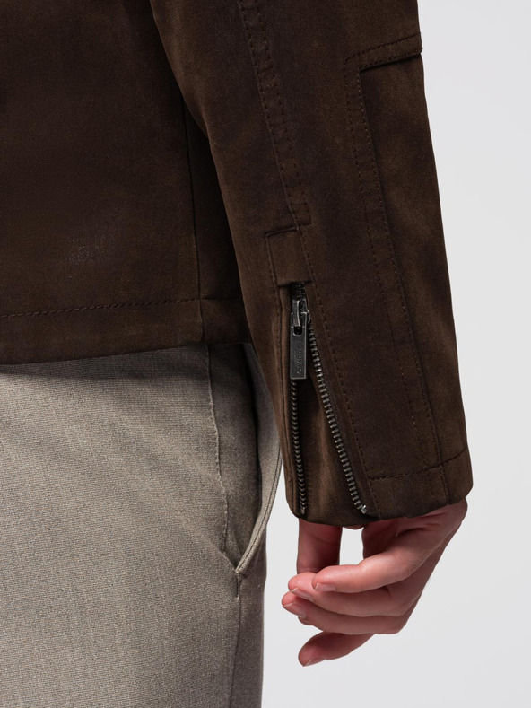 Ombre Clothing Férfi stilusos kabát eco-bőr anyagból álló gallérral - sötét barna V1 C637 Ombre Clothing