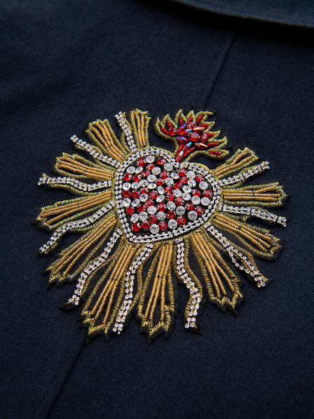 Ombre Clothing Férfi dupla soros kabát gyapjúval és díszítő alkalmazásokkal - V1 tengerészeti kék OM-COWC-0149 Ombre Clothing