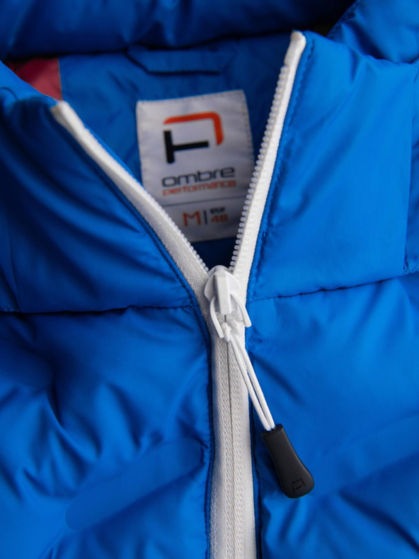 Ombre Clothing Férfi steppelt kabát levehető kapucnival - kék és vörös V1 OM-JALP-0206 Ombre Clothing