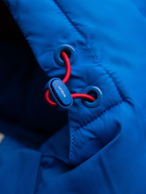 Ombre Clothing Férfi steppelt kabát levehető kapucnival - kék és vörös V1 OM-JALP-0206 Ombre Clothing