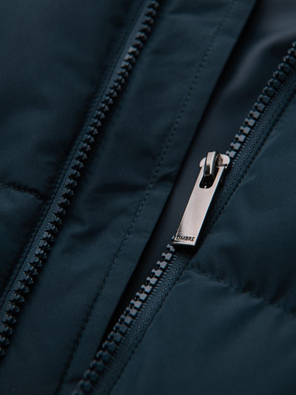 Ombre Clothing Férfi klasszikus hosszú kabát kapucnival - sötétkék V2 OM-JALJ-0269 Ombre Clothing