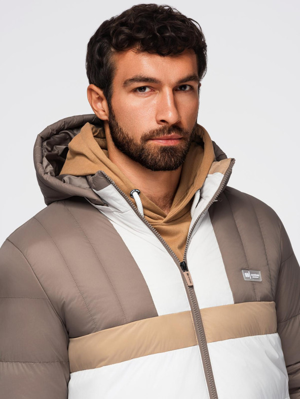 Ombre Clothing Férfi színes retro sport kabát - bézs és fehér V2 OM-JALP-0296 Ombre Clothing