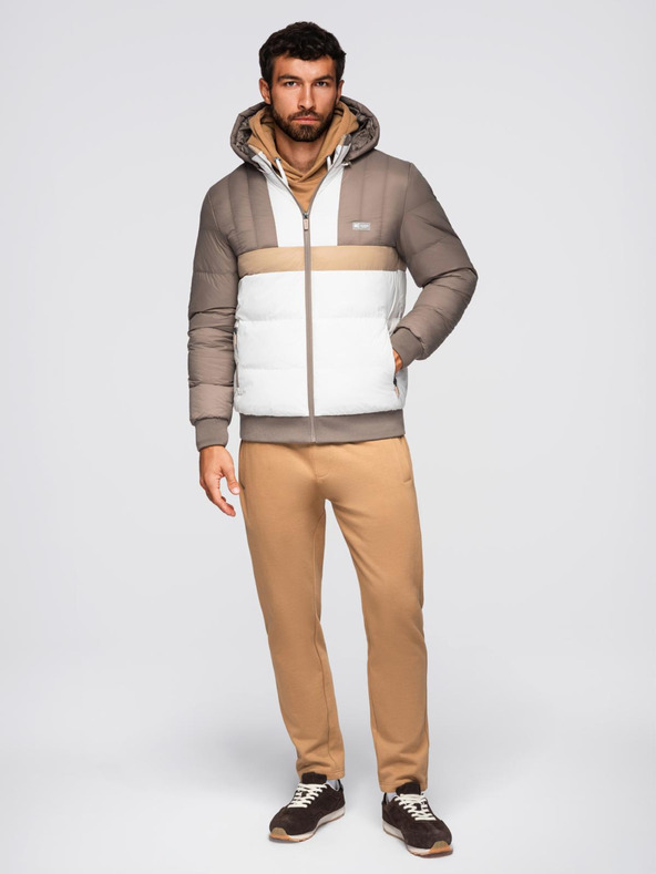 Ombre Clothing Férfi színes retro sport kabát - bézs és fehér V2 OM-JALP-0296 Ombre Clothing