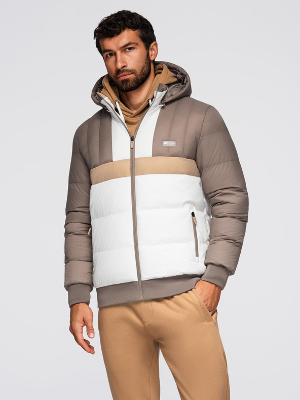 Ombre Clothing Férfi színes retro sport kabát - bézs és fehér V2 OM-JALP-0296 Ombre Clothing