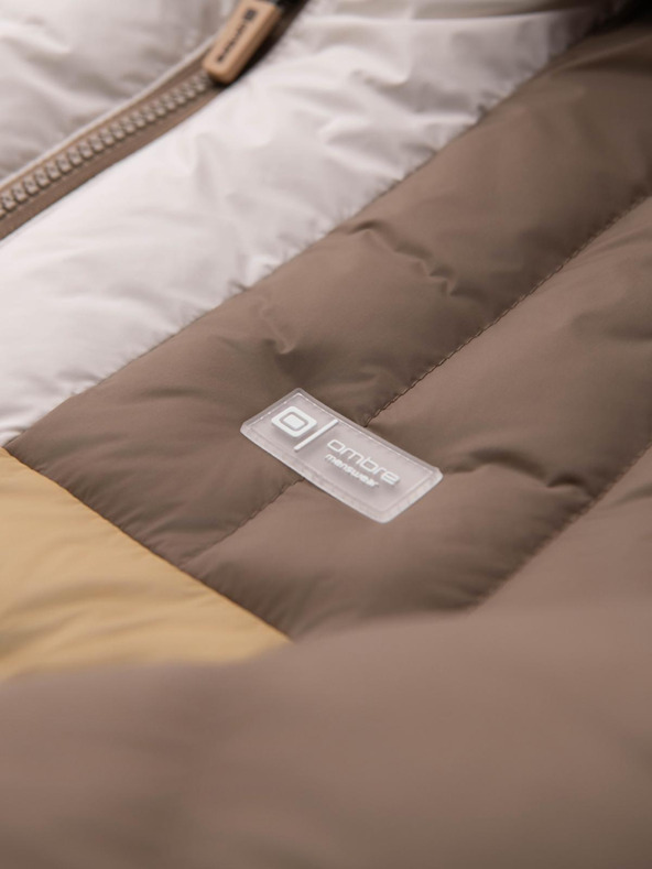 Ombre Clothing Férfi színes retro sport kabát - bézs és fehér V2 OM-JALP-0296 Ombre Clothing