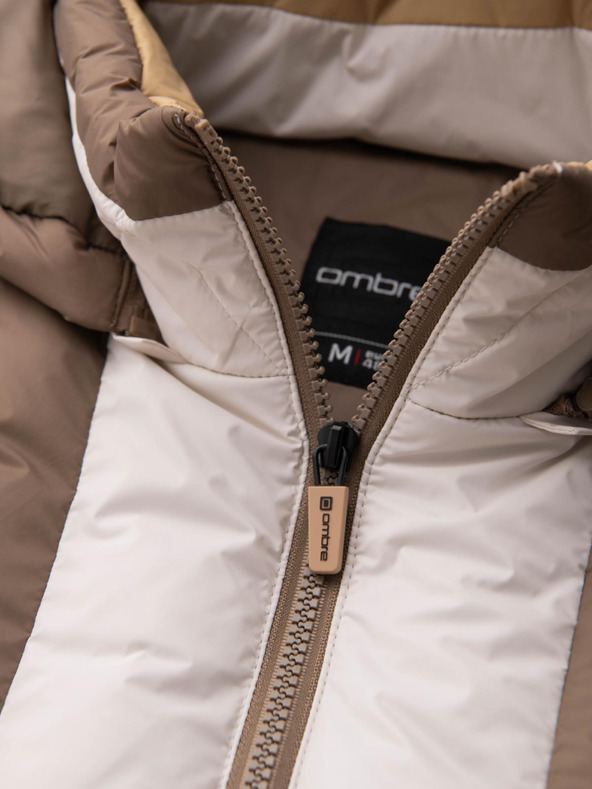 Ombre Clothing Férfi színes retro sport kabát - bézs és fehér V2 OM-JALP-0296 Ombre Clothing