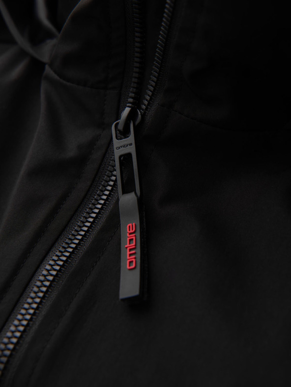 Ombre Clothing Férfi kabát kapucnival és magas gallérral - fekete V1 OM-JANP-0222 Ombre Clothing