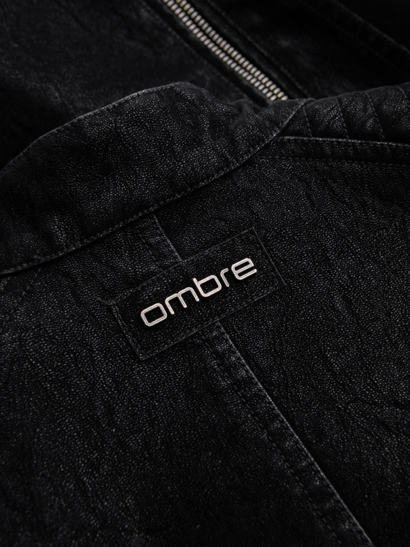 Ombre Clothing Férfi stilusos kabát eco-bőr anyagból álló gallérral - fekete V2 C637 Ombre Clothing