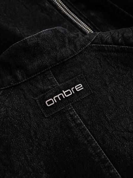 Ombre Clothing Férfi stilusos kabát eco-bőr anyagból álló gallérral - fekete V2 C637 Ombre Clothing