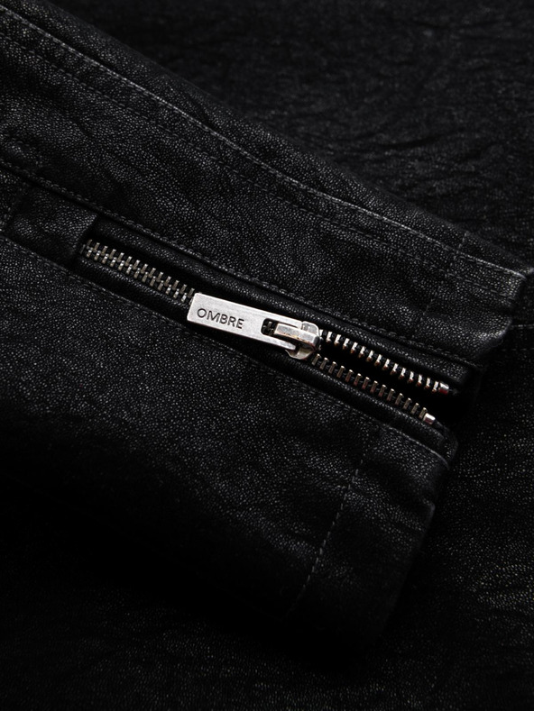 Ombre Clothing Férfi stilusos kabát eco-bőr anyagból álló gallérral - fekete V2 C637 Ombre Clothing