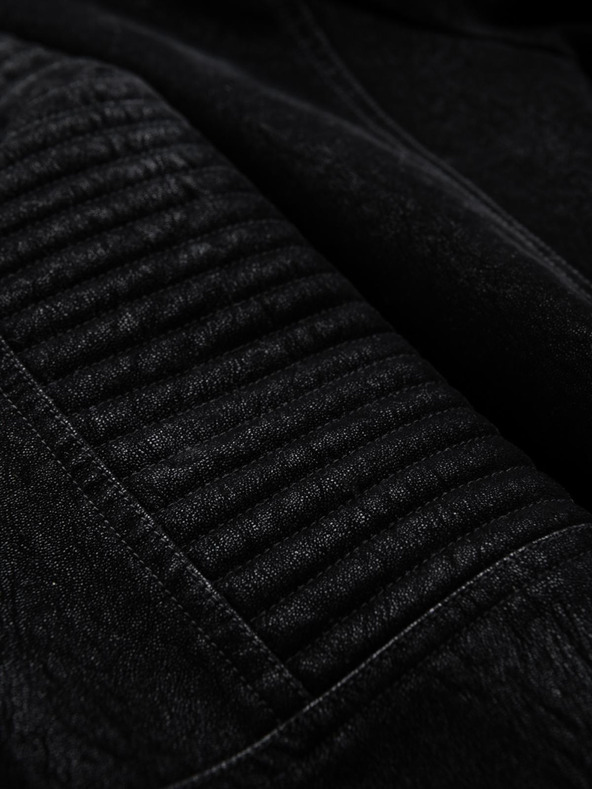 Ombre Clothing Férfi stilusos kabát eco-bőr anyagból álló gallérral - fekete V2 C637 Ombre Clothing