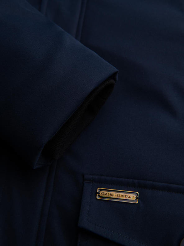 Ombre Clothing Elegáns férfi parka zsebekkal és kapucnival - sötétkék V2 OM-JAPJ-0287 Ombre Clothing
