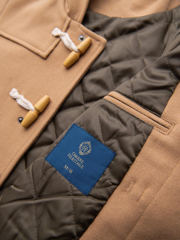 Ombre Clothing Férfi gyapjú kabát kapucnival - világosbarna V1 OM-COWC-0131 Ombre Clothing