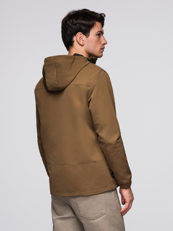 Ombre Clothing Férfi könnyű kabát vízálló réteggel és kapucnival - barna V2 C638 Ombre Clothing