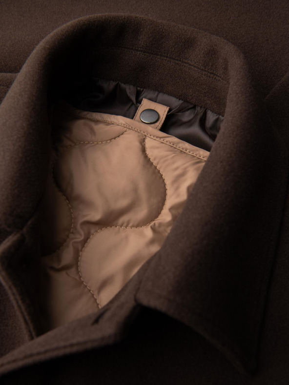 Ombre Clothing Férfi hosszú egysoros kabát magas gallérral és alsó szövettel - barna V4 OM-COWC-0135 Ombre Clothing