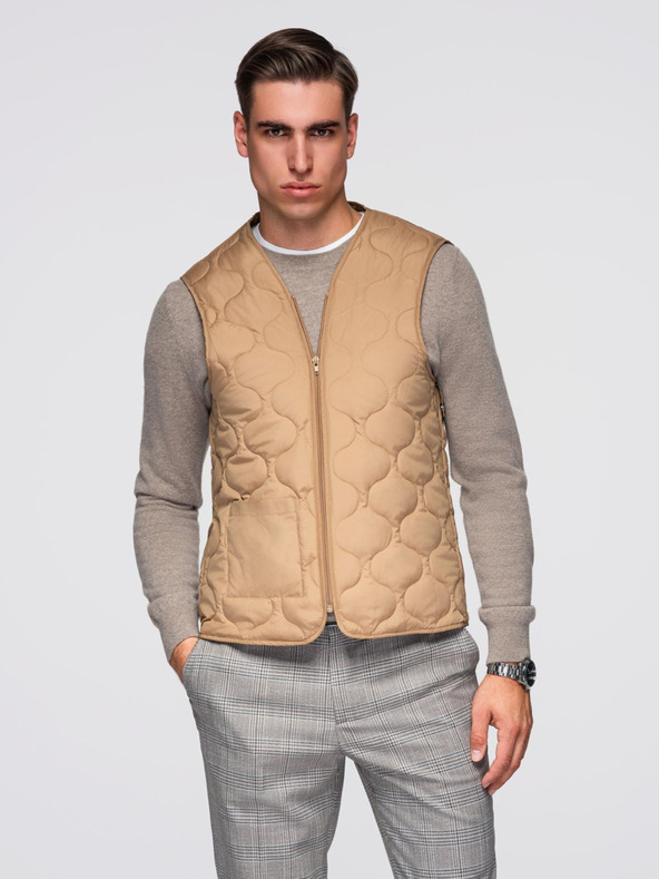 Ombre Clothing Férfi hosszú egysoros kabát magas gallérral és alsó szövettel - barna V4 OM-COWC-0135 Ombre Clothing