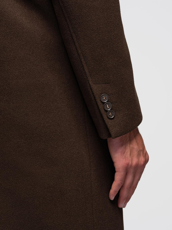 Ombre Clothing Férfi hosszú egysoros kabát magas gallérral és alsó szövettel - barna V4 OM-COWC-0135 Ombre Clothing