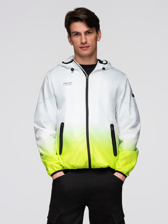 Ombre Clothing Férfi sport kabát ombre effektussal és reflektív elemekkel - fehér és lime V1 C646 Ombre Clothing