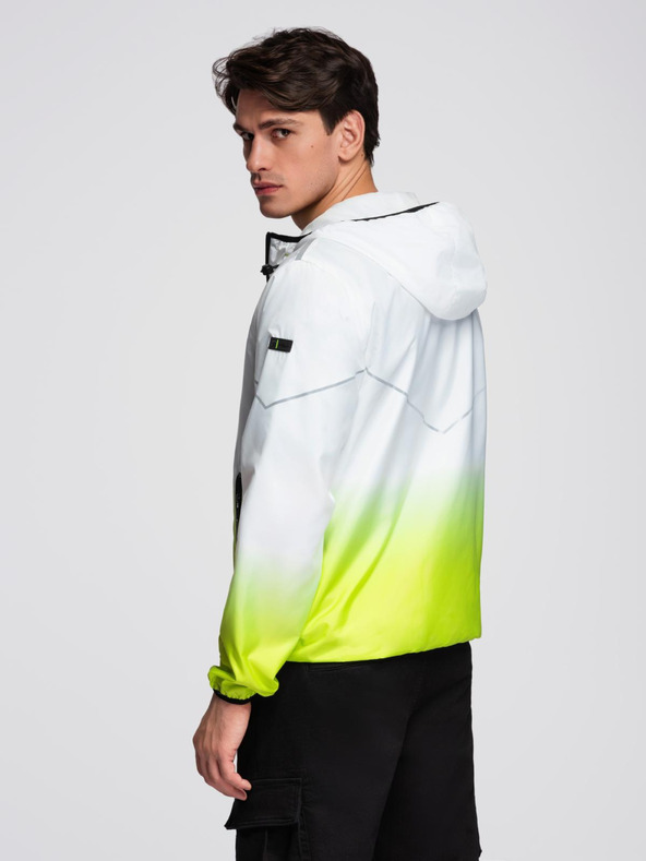 Ombre Clothing Férfi sport kabát ombre effektussal és reflektív elemekkel - fehér és lime V1 C646 Ombre Clothing