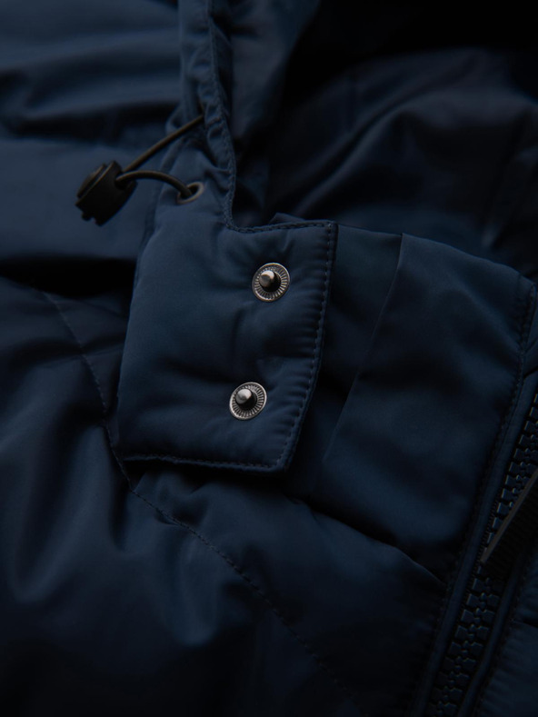 Ombre Clothing Férfi kabát aszimmetrikus steppelésével és kapucnival - sötétkék V4 OM-JAHP-0304 Ombre Clothing