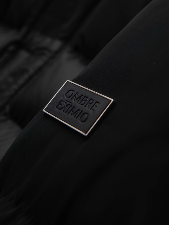 Ombre Clothing Férfi steppelt kabát magas gallérral és kapucnival - fekete V1 OM-JALJ-0266 Ombre Clothing