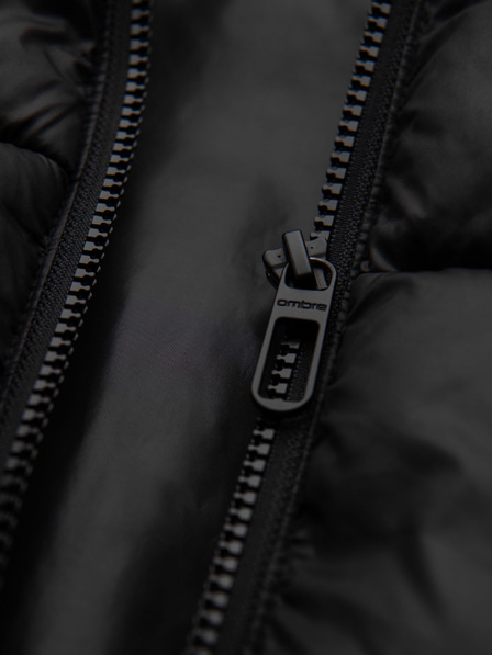 Ombre Clothing Férfi steppelt kabát kapucnival - fekete V1 OM-JAHP-0235 Ombre Clothing
