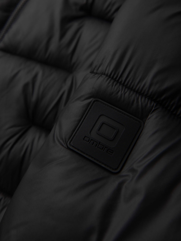 Ombre Clothing Férfi steppelt kabát kapucnival - fekete V1 OM-JAHP-0235 Ombre Clothing