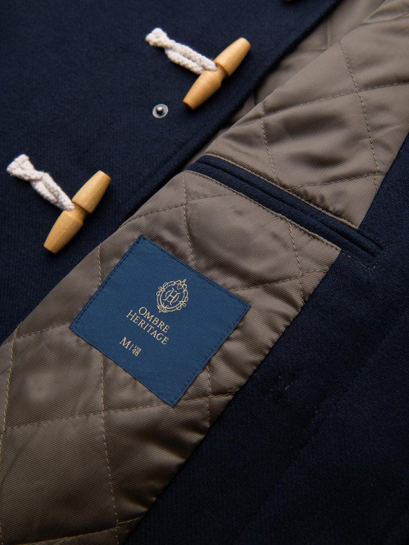 Ombre Clothing Férfi gyapjú kabát kapucnival - sötétkék V2 OM-COWC-0131 Ombre Clothing