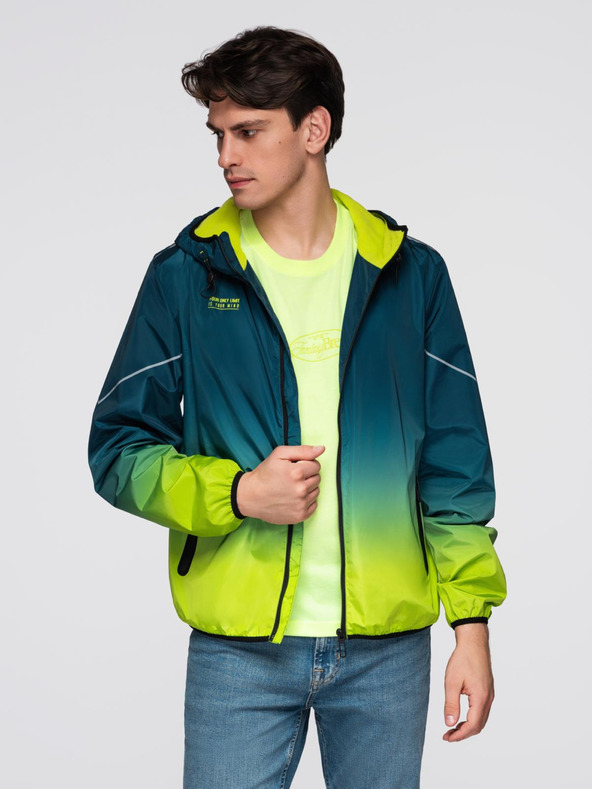 Ombre Clothing Férfi sport kabát reflektív elemekkel és fleece béléssel - türkiz és lime zöld V1 C641 Ombre Clothing
