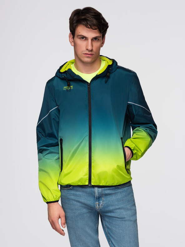 Ombre Clothing Férfi sport kabát reflektív elemekkel és fleece béléssel - türkiz és lime zöld V1 C641 Ombre Clothing