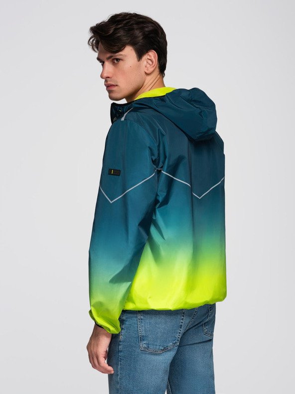 Ombre Clothing Férfi sport kabát reflektív elemekkel és fleece béléssel - türkiz és lime zöld V1 C641 Ombre Clothing
