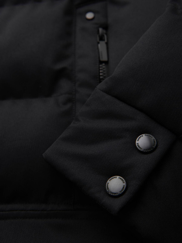 Ombre Clothing Férfi hosszú steppelt kabát kapucnival - fekete V1 OM-JALJ-0264 Ombre Clothing