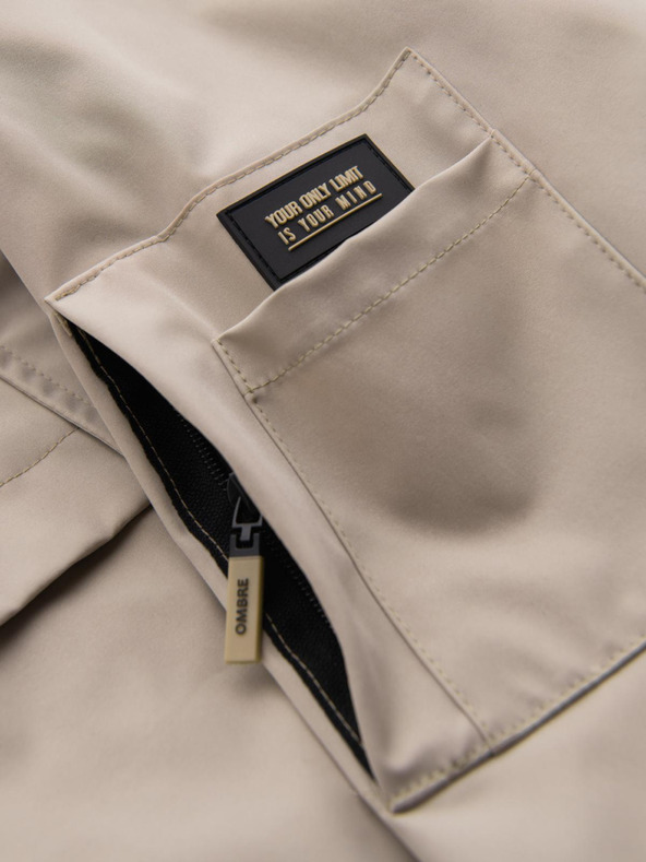 Ombre Clothing Férfi funkcionális átmeneti kabát kapucnival - bézs V3 OM-JANP-0225 Ombre Clothing