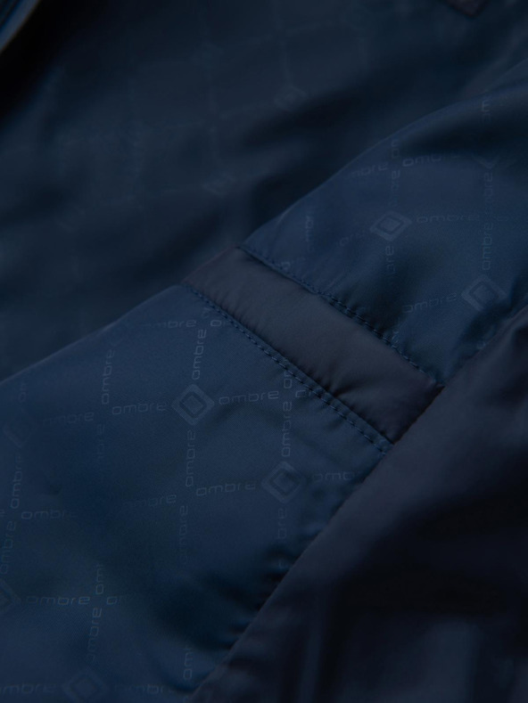 Ombre Clothing Steppelt bomber kabát kapucnival és kötött ujjakkal - sötétkék V2 OM-JALP-0298 Ombre Clothing