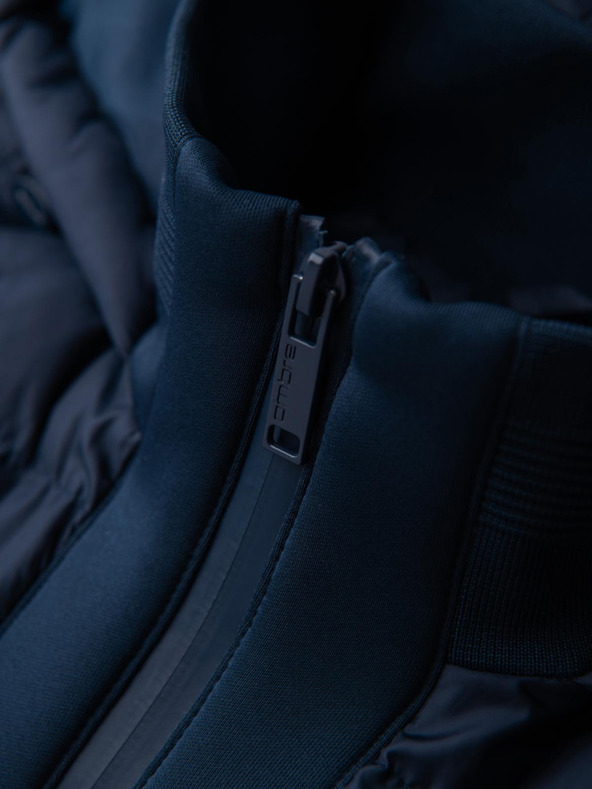Ombre Clothing Steppelt bomber kabát kapucnival és kötött ujjakkal - sötétkék V2 OM-JALP-0298 Ombre Clothing