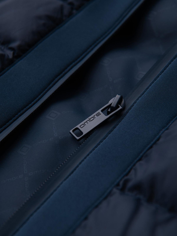 Ombre Clothing Steppelt bomber kabát kapucnival és kötött ujjakkal - sötétkék V2 OM-JALP-0298 Ombre Clothing