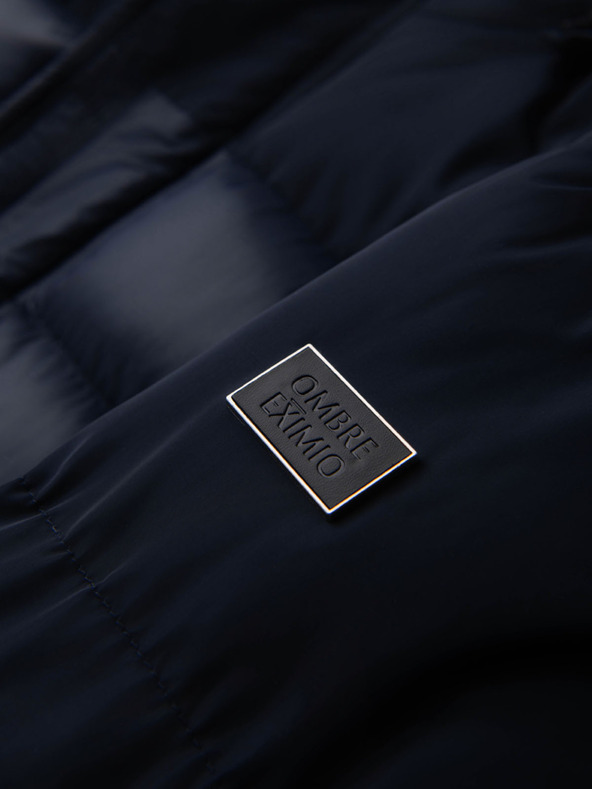 Ombre Clothing Férfi steppelt kabát kombinált anyagból kapucnival - sötétkék V3 OM-JALJ-0266 Ombre Clothing