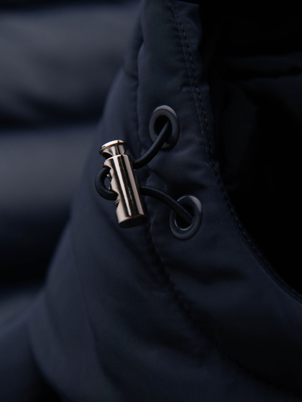 Ombre Clothing Férfi steppelt kabát kombinált anyagból kapucnival - sötétkék V3 OM-JALJ-0266 Ombre Clothing