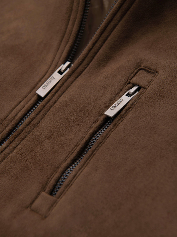 Ombre Clothing Férfi velúr bomber kabát - barna V1 OM-JAFL-0232 Ombre Clothing