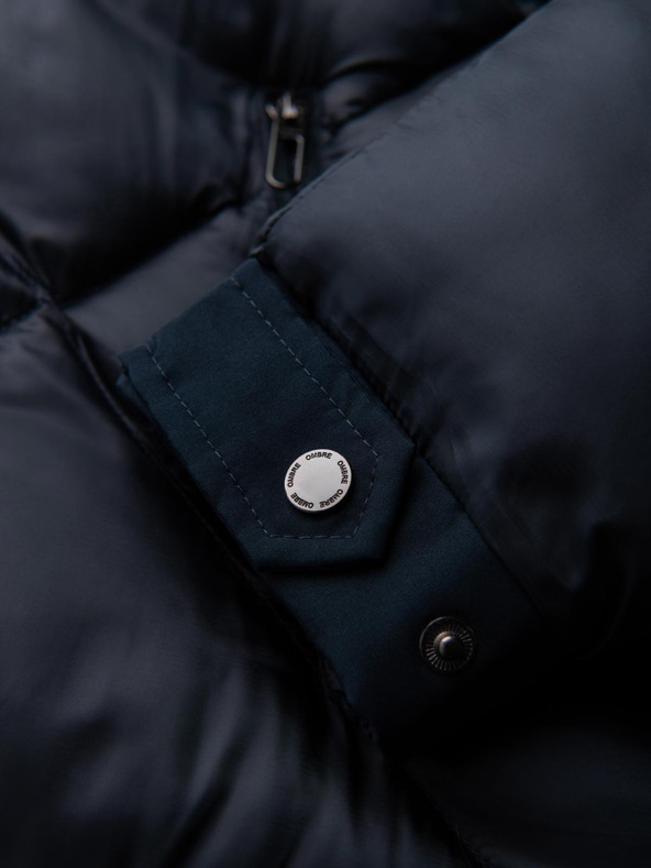 Ombre Clothing Férfi kabát kapucnival és geometrikus gyémánt steppelésssel - sötétkék V2 OM-JAHP-0237 Ombre Clothing