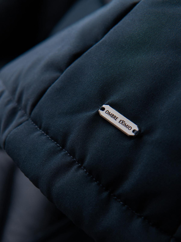 Ombre Clothing Férfi kabát kapucnival és geometrikus gyémánt steppelésssel - sötétkék V2 OM-JAHP-0237 Ombre Clothing