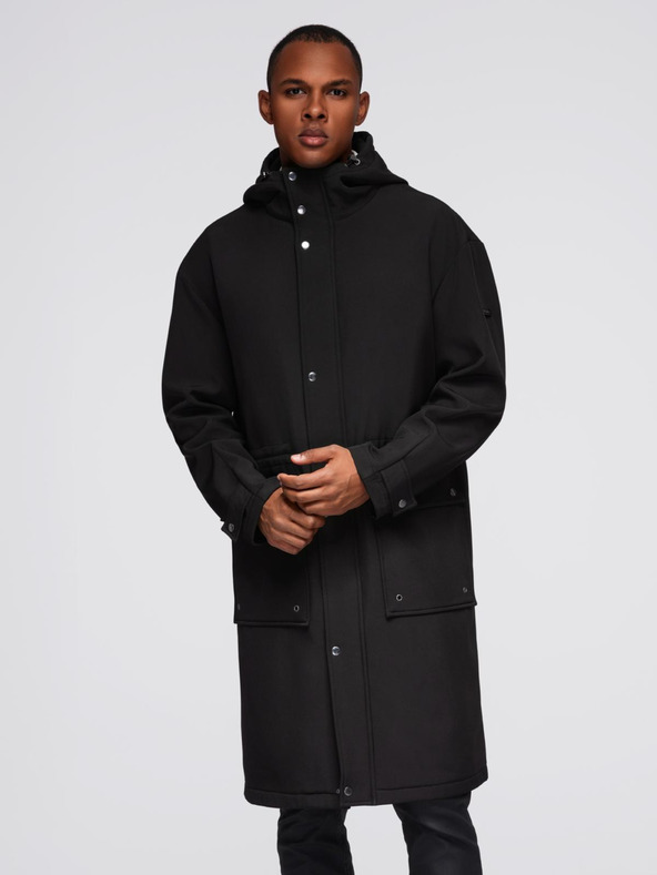 Ombre Clothing Férfi parka kabát fleece béléssel és derékszabályozással - fekete V2 OM-JAPJ-0314 Ombre Clothing