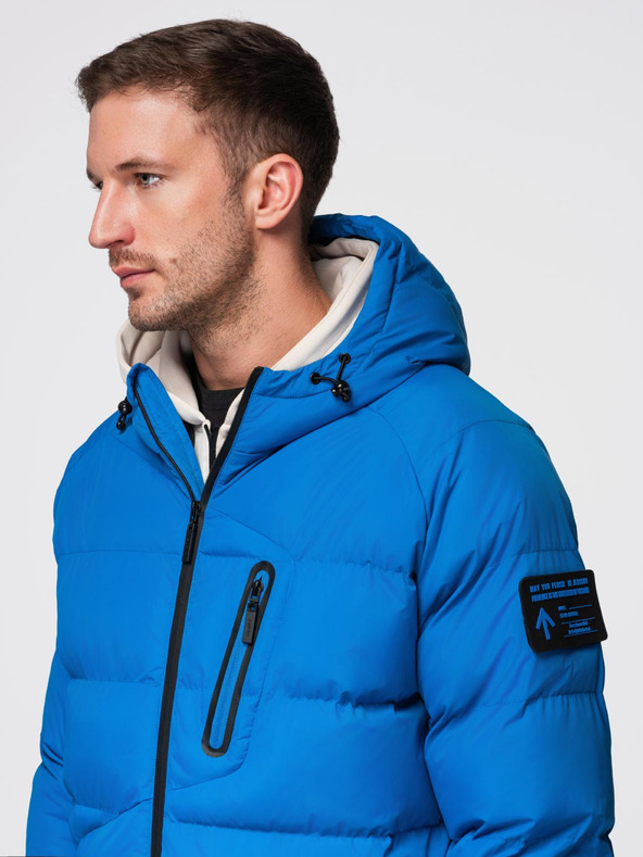 Ombre Clothing Férfi meleg steppelt kabát raglan ujjakkal - kék V2 OM-JAHP-0302 Ombre Clothing